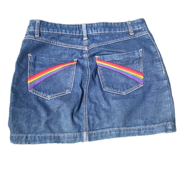 FOREVER 21 DENIM RAINBOW POCKET MINI SKIRT - Picture 1 of 4